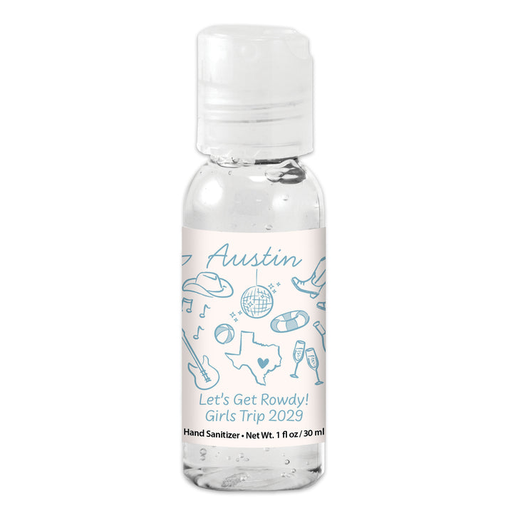 Custom Wedding Hand Sanitizers 1 oz Gel, Girls Trip, Austin Bachelorette Sanitizers