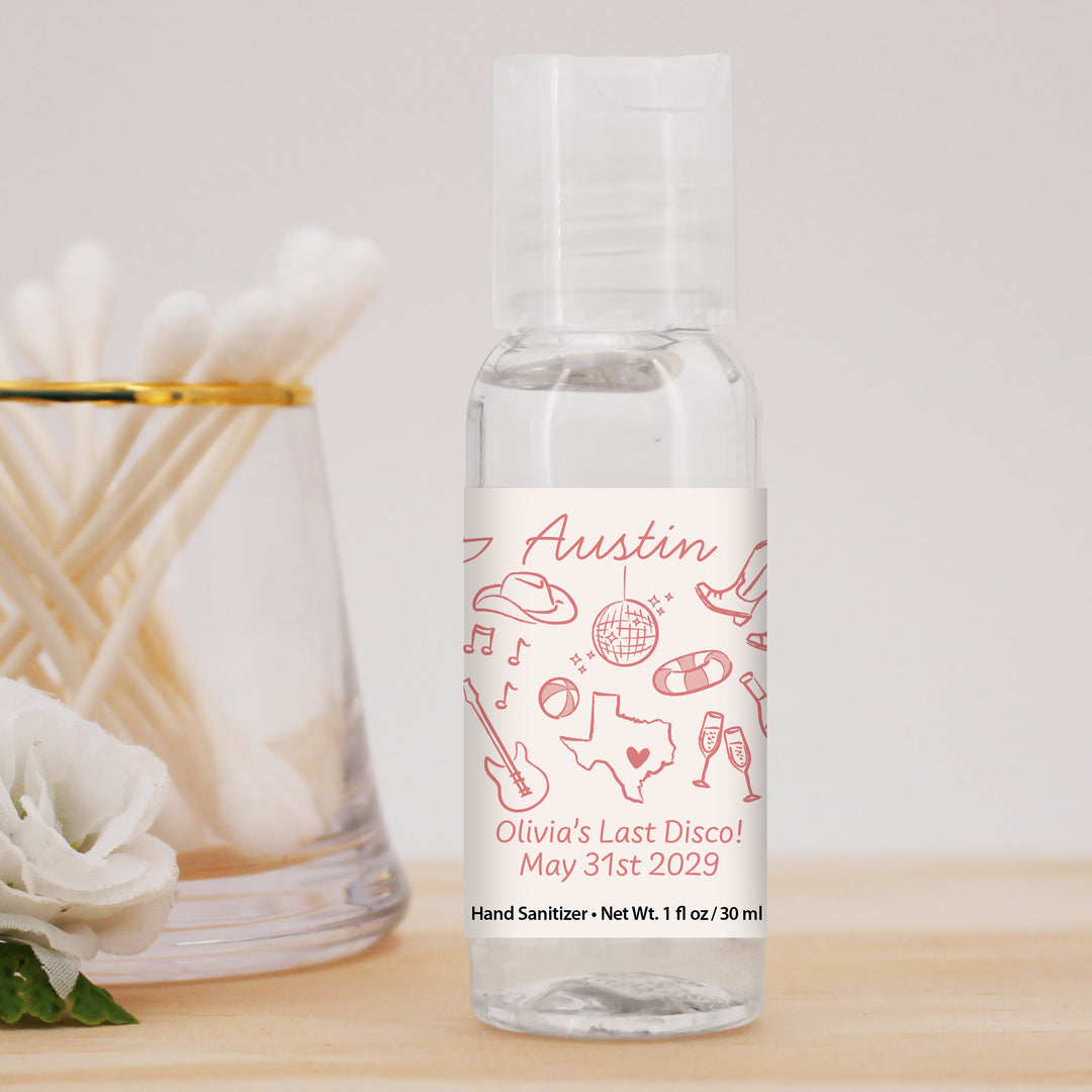 Custom Wedding Hand Sanitizers 1 oz Gel, Girls Trip, Austin Bachelorette Sanitizers