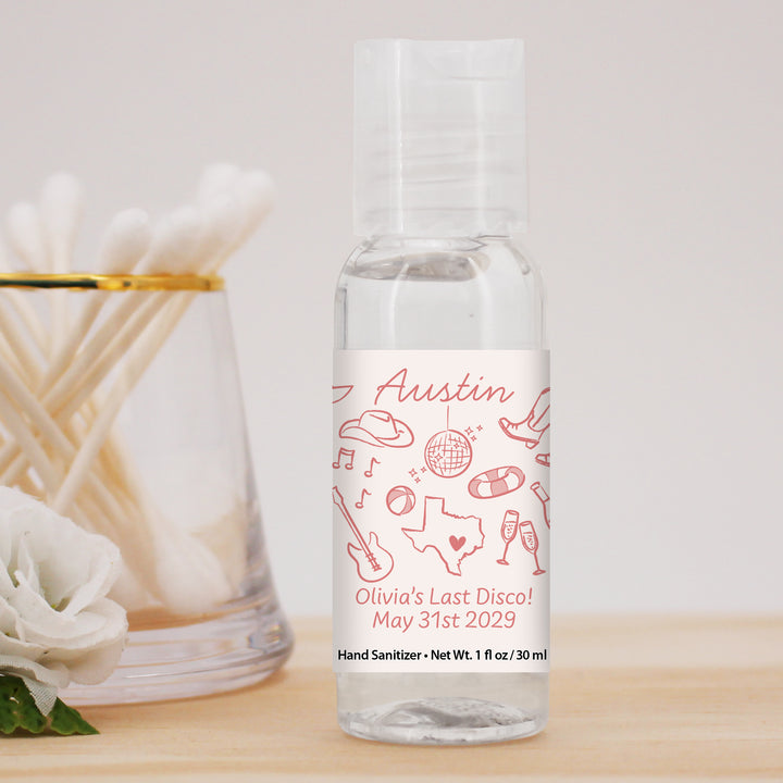Custom Wedding Hand Sanitizers 1 oz Gel, Girls Trip, Austin Bachelorette Sanitizers