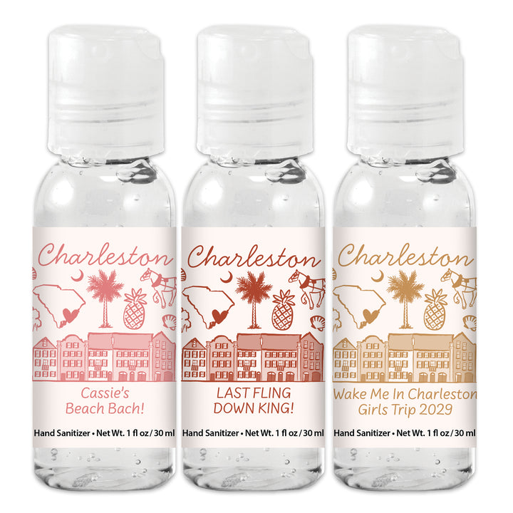 Custom Wedding Hand Sanitizers 1 oz Gel, Girls Trip, Charleston Bachelorette Sanitizers