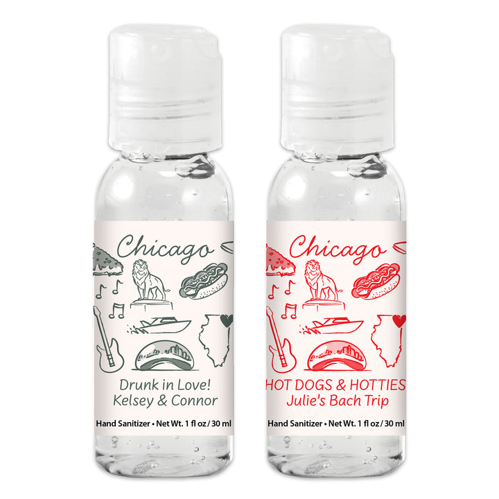 Custom Wedding Hand Sanitizers 1 oz Gel, Girls Trip, Chicago Bachelorette Sanitizers