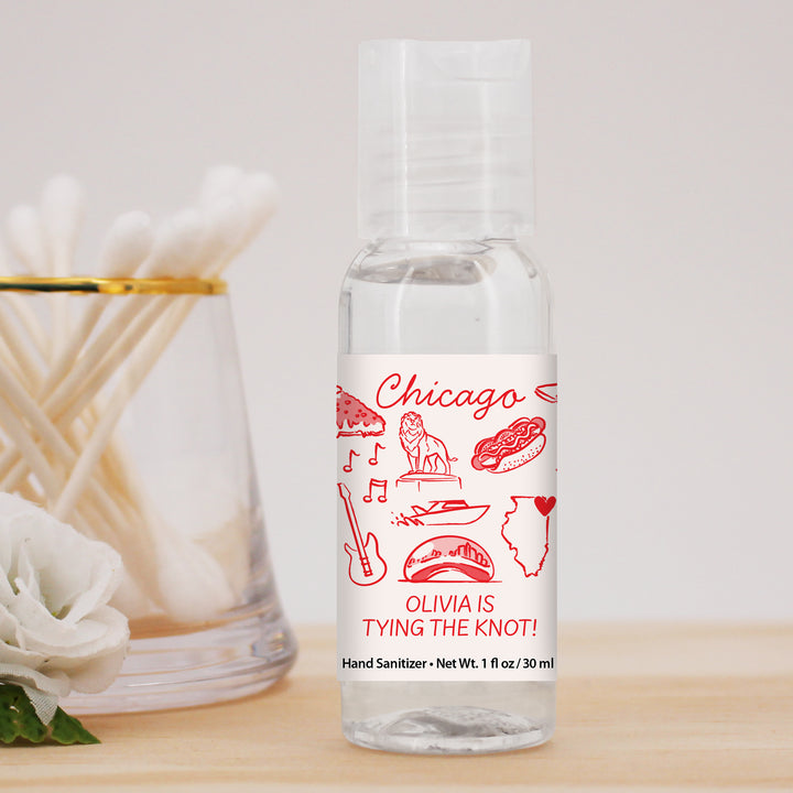 Custom Wedding Hand Sanitizers 1 oz Gel, Girls Trip, Chicago Bachelorette Sanitizers