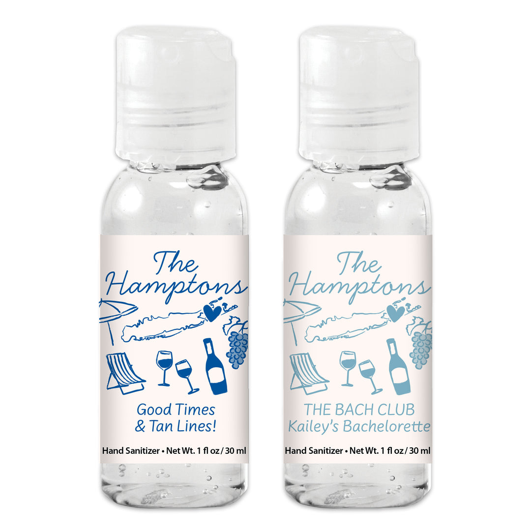 Custom Wedding Hand Sanitizers 1 oz Gel, Girls Trip, Hamptons Bachelorette Sanitizers