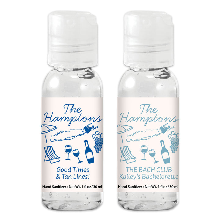 Custom Wedding Hand Sanitizers 1 oz Gel, Girls Trip, Hamptons Bachelorette Sanitizers