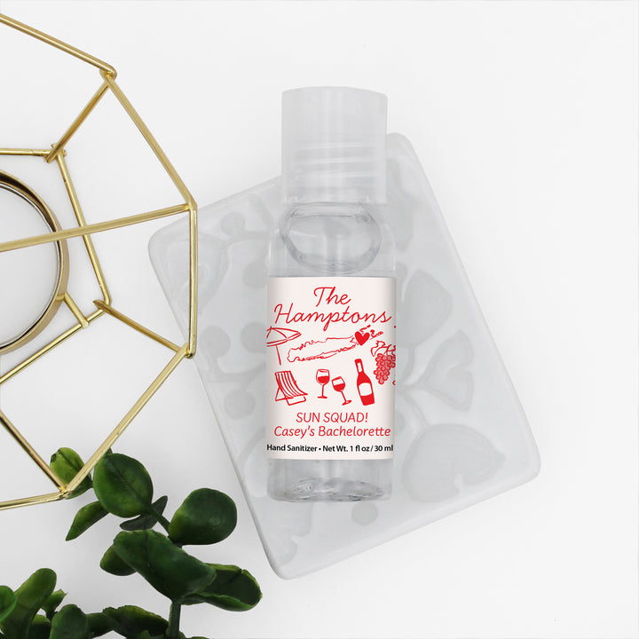 Custom Wedding Hand Sanitizers 1 oz Gel, Girls Trip, Hamptons Bachelorette Sanitizers