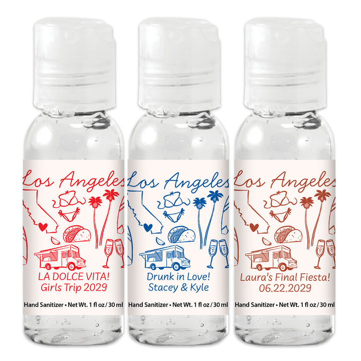 Custom Wedding Hand Sanitizers 1 oz Gel, Girls Trip, Los Angeles Bachelorette Sanitizers