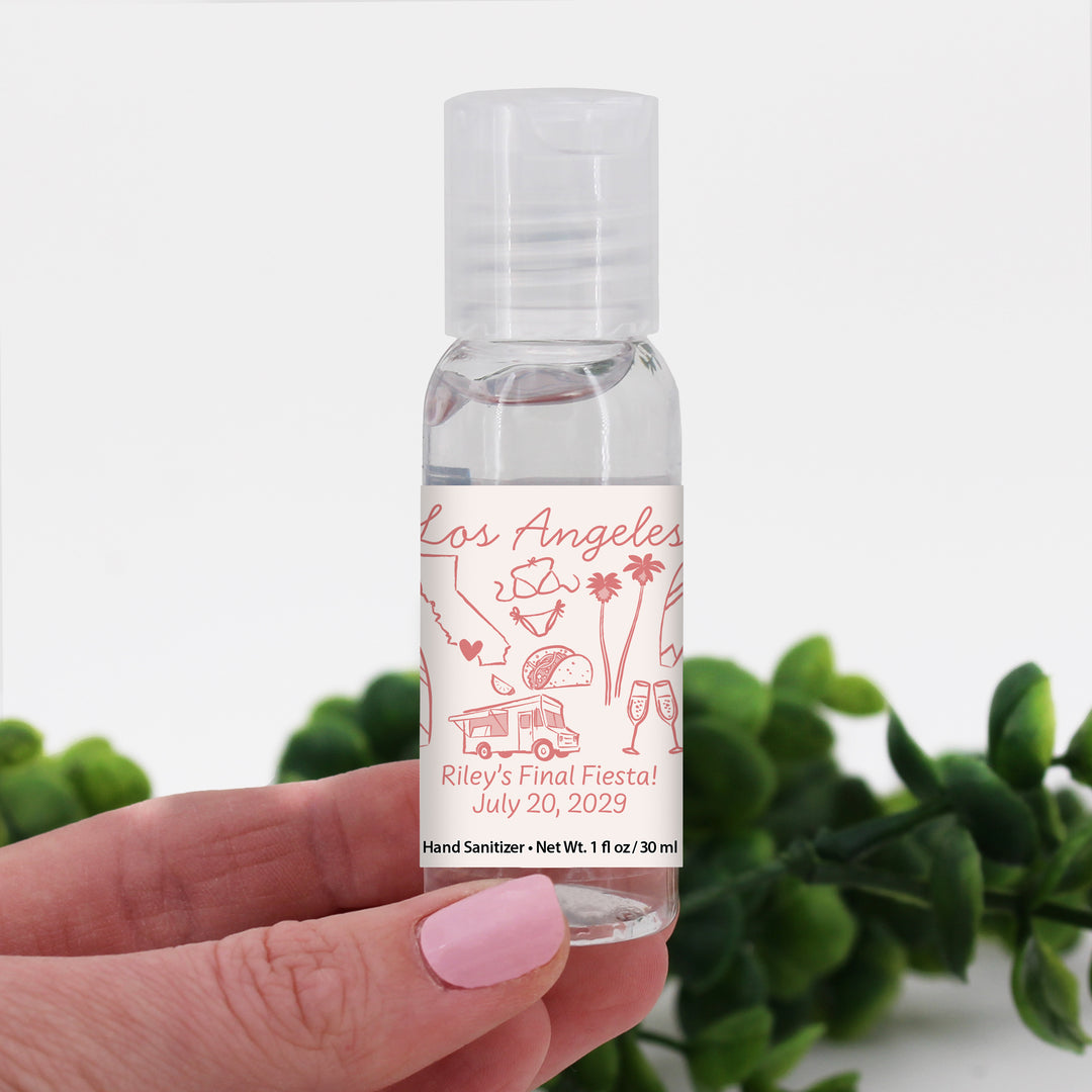 Custom Wedding Hand Sanitizers 1 oz Gel, Girls Trip, Los Angeles Bachelorette Sanitizers