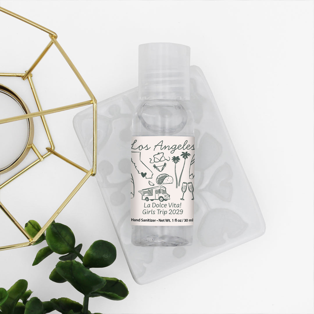 Custom Wedding Hand Sanitizers 1 oz Gel, Girls Trip, Los Angeles Bachelorette Sanitizers