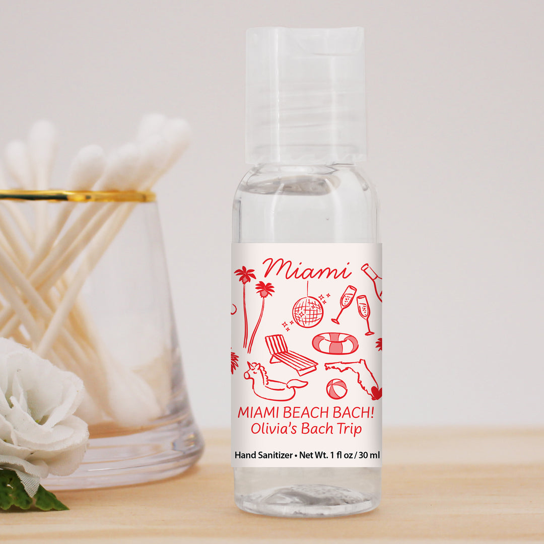 Custom Wedding Hand Sanitizers 1 oz Gel, Girls Trip, Miami Bachelorette Sanitizers