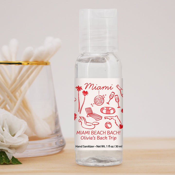 Custom Wedding Hand Sanitizers 1 oz Gel, Girls Trip, Miami Bachelorette Sanitizers