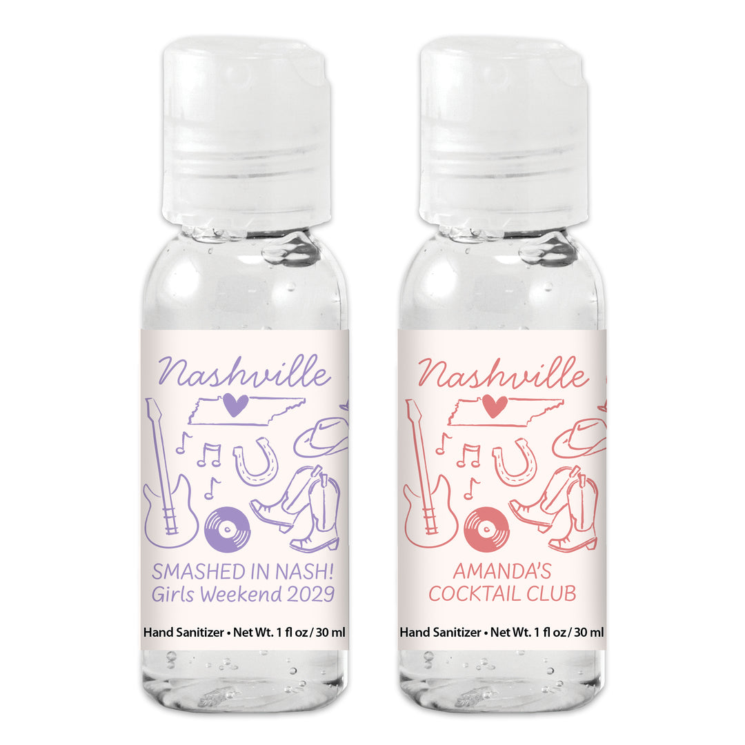 Custom Wedding Hand Sanitizers 1 oz Gel, Girls Trip, Nashville Bachelorette Sanitizers