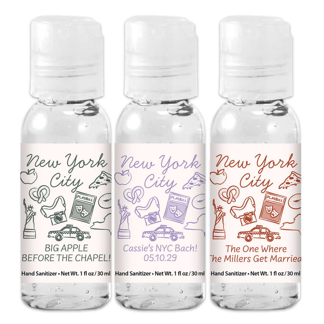 Custom Wedding Hand Sanitizers 1 oz Gel, Girls Trip, New York City Bachelorette Sanitizers