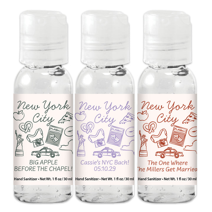 Custom Wedding Hand Sanitizers 1 oz Gel, Girls Trip, New York City Bachelorette Sanitizers