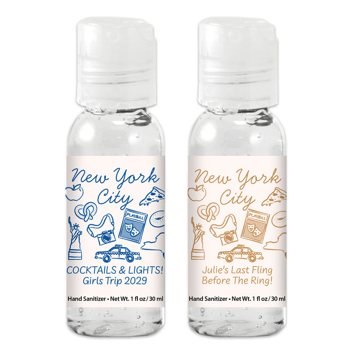 Custom Wedding Hand Sanitizers 1 oz Gel, Girls Trip, New York City Bachelorette Sanitizers