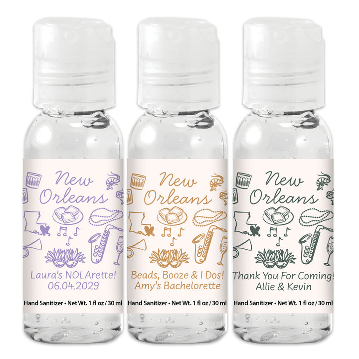 Custom Wedding Hand Sanitizers 1 oz Gel, Girls Trip, New Orleans Bachelorette Sanitizers