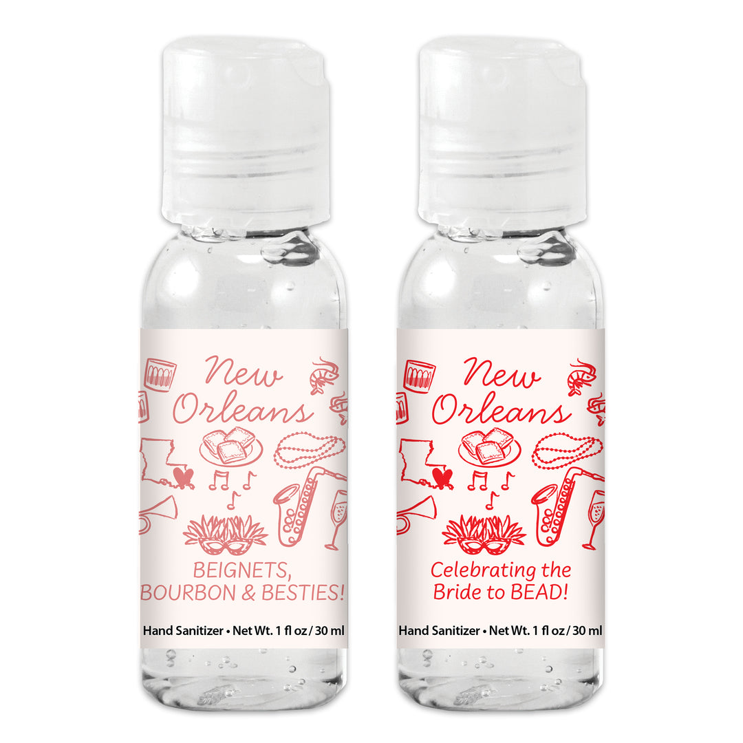 Custom Wedding Hand Sanitizers 1 oz Gel, Girls Trip, New Orleans Bachelorette Sanitizers
