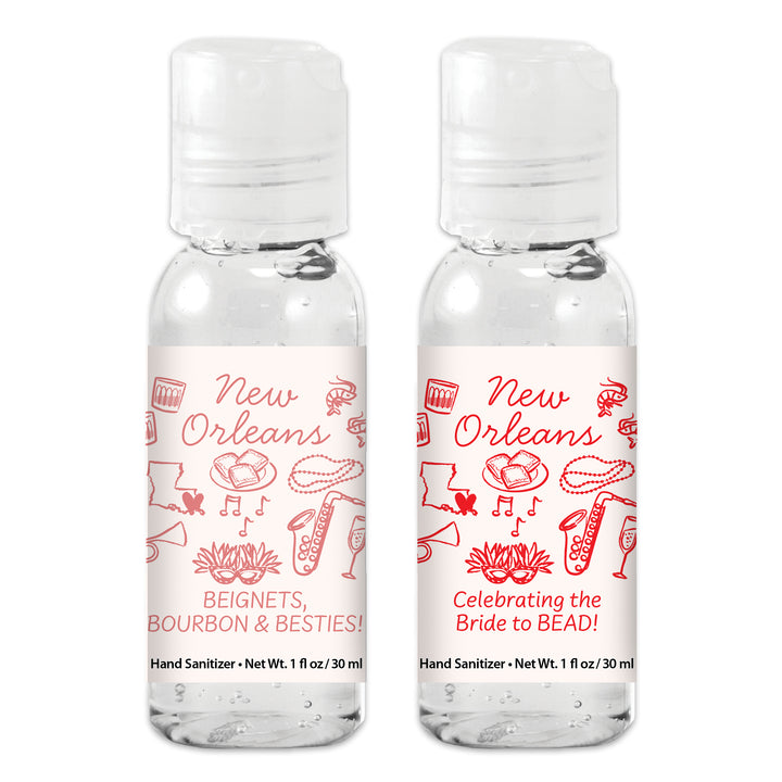 Custom Wedding Hand Sanitizers 1 oz Gel, Girls Trip, New Orleans Bachelorette Sanitizers