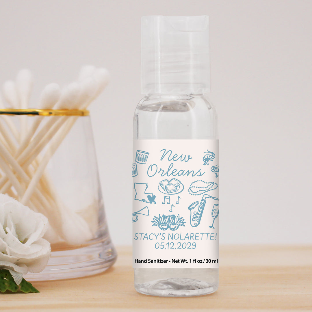 Custom Wedding Hand Sanitizers 1 oz Gel, Girls Trip, New Orleans Bachelorette Sanitizers