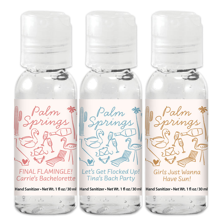 Custom Wedding Hand Sanitizers 1 oz Gel, Girls Trip, Palm Springs Bachelorette Sanitizers