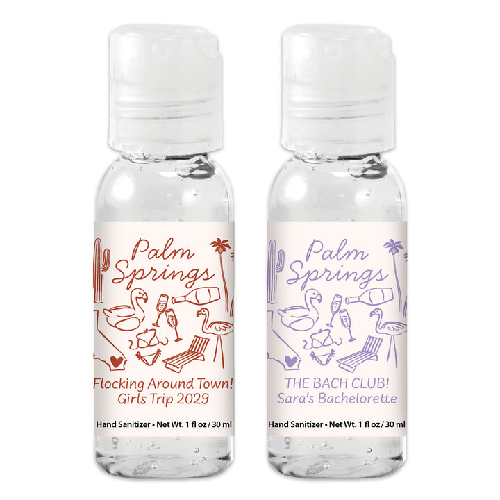 Custom Wedding Hand Sanitizers 1 oz Gel, Girls Trip, Palm Springs Bachelorette Sanitizers
