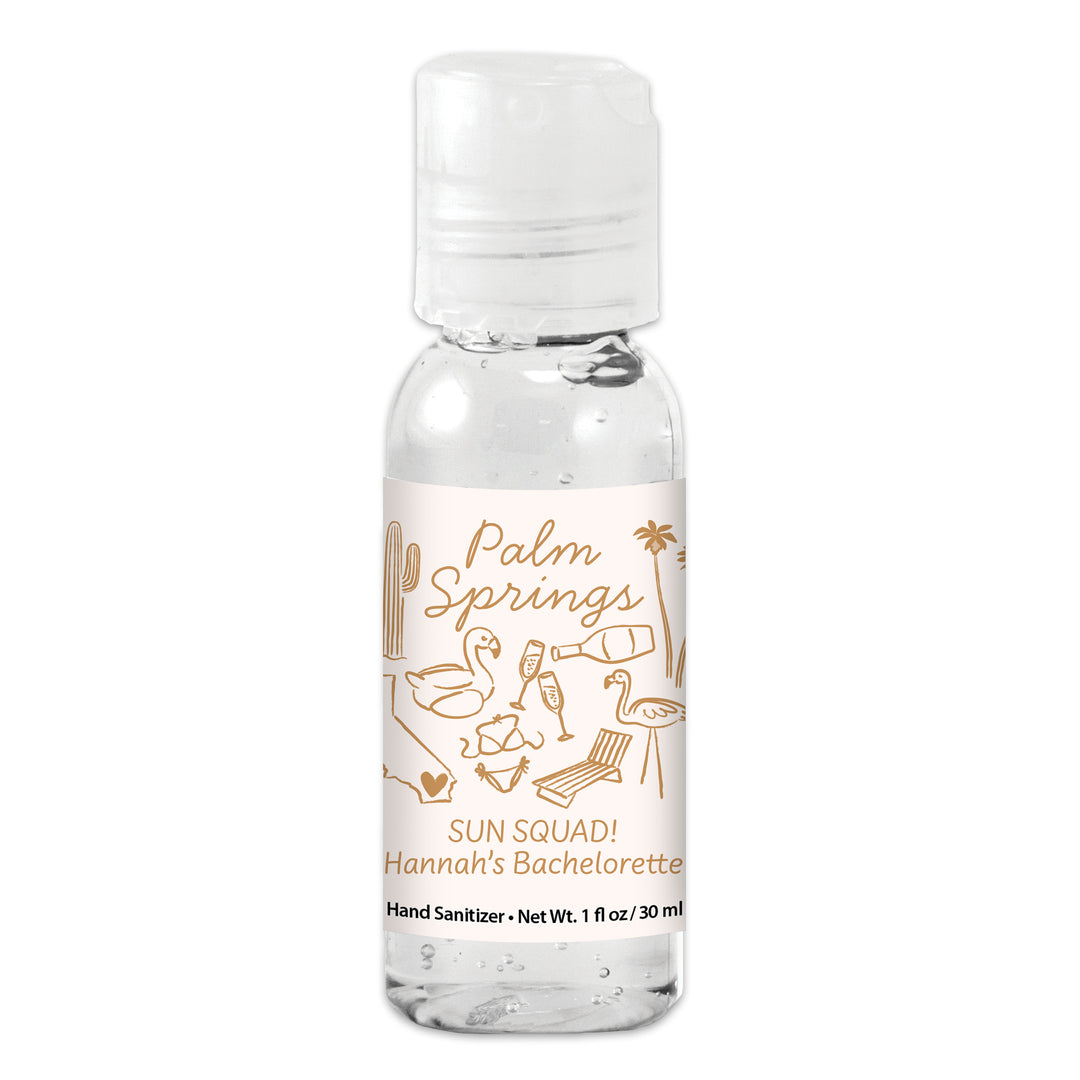 Custom Wedding Hand Sanitizers 1 oz Gel, Girls Trip, Palm Springs Bachelorette Sanitizers