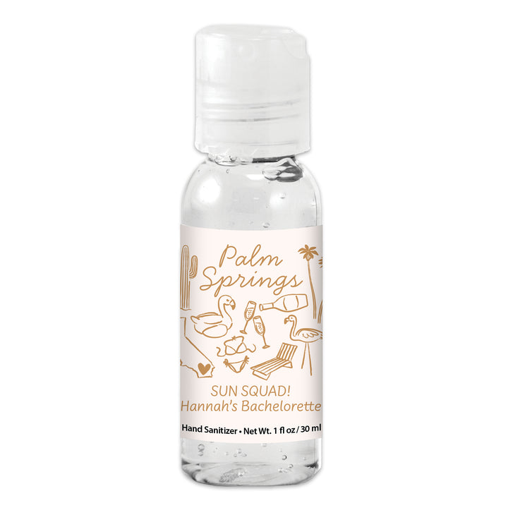 Custom Wedding Hand Sanitizers 1 oz Gel, Girls Trip, Palm Springs Bachelorette Sanitizers
