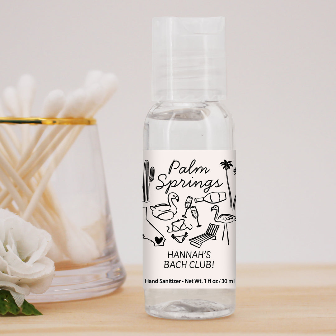 Custom Wedding Hand Sanitizers 1 oz Gel, Girls Trip, Palm Springs Bachelorette Sanitizers