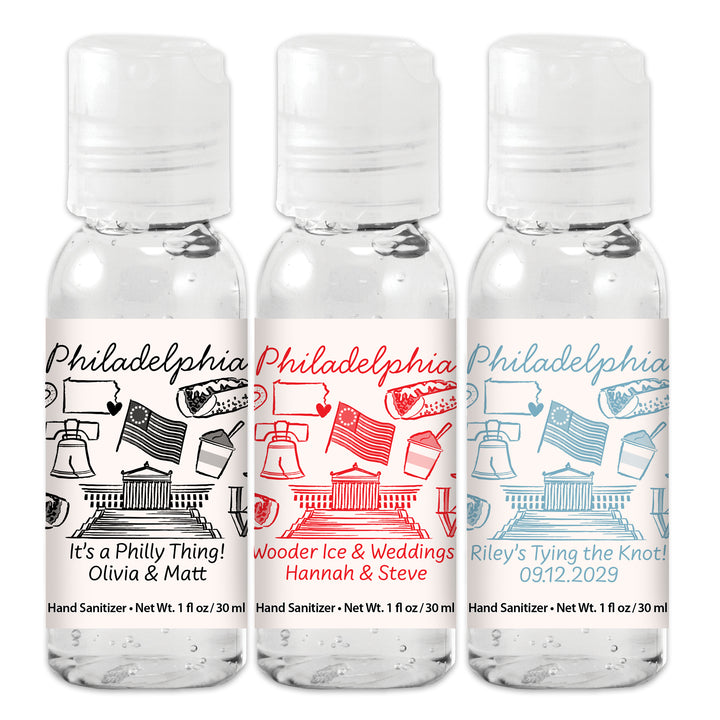 Custom Wedding Hand Sanitizers 1 oz Gel, Girls Trip, Philadelphia Bachelorette Sanitizers