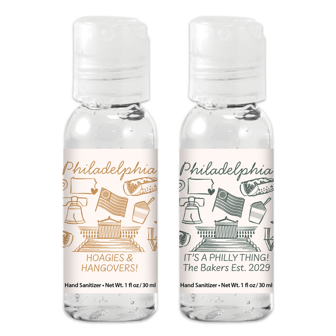 Custom Wedding Hand Sanitizers 1 oz Gel, Girls Trip, Philadelphia Bachelorette Sanitizers
