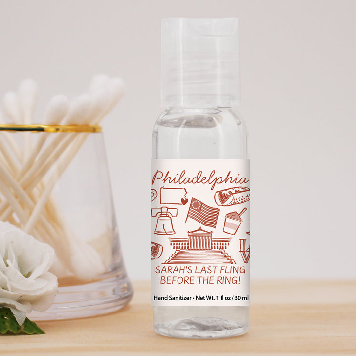 Custom Wedding Hand Sanitizers 1 oz Gel, Girls Trip, Philadelphia Bachelorette Sanitizers