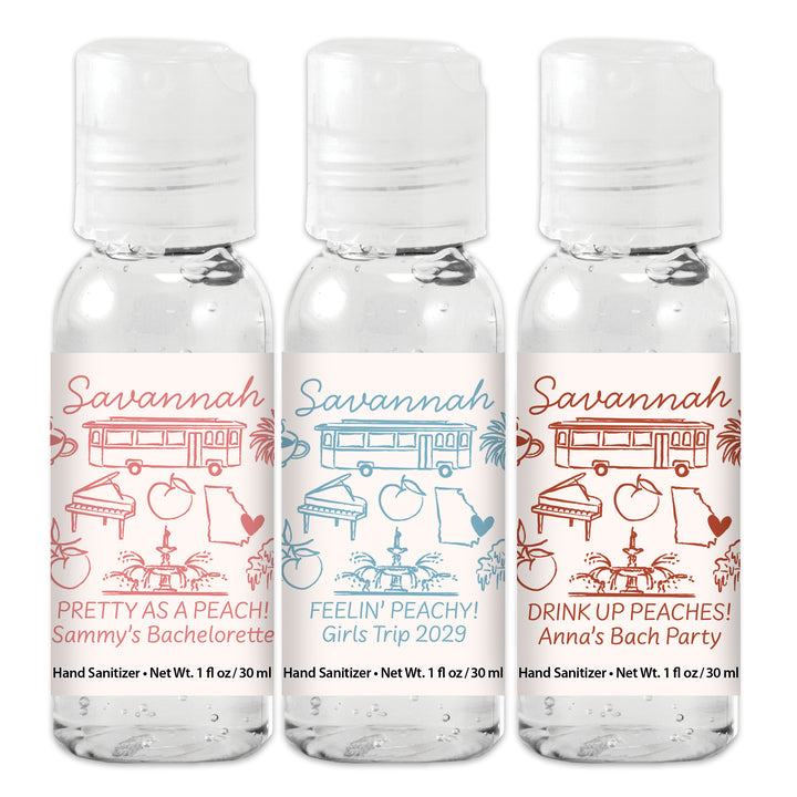 Custom Wedding Hand Sanitizers 1 oz Gel, Girls Trip, Savannah Bachelorette Sanitizers