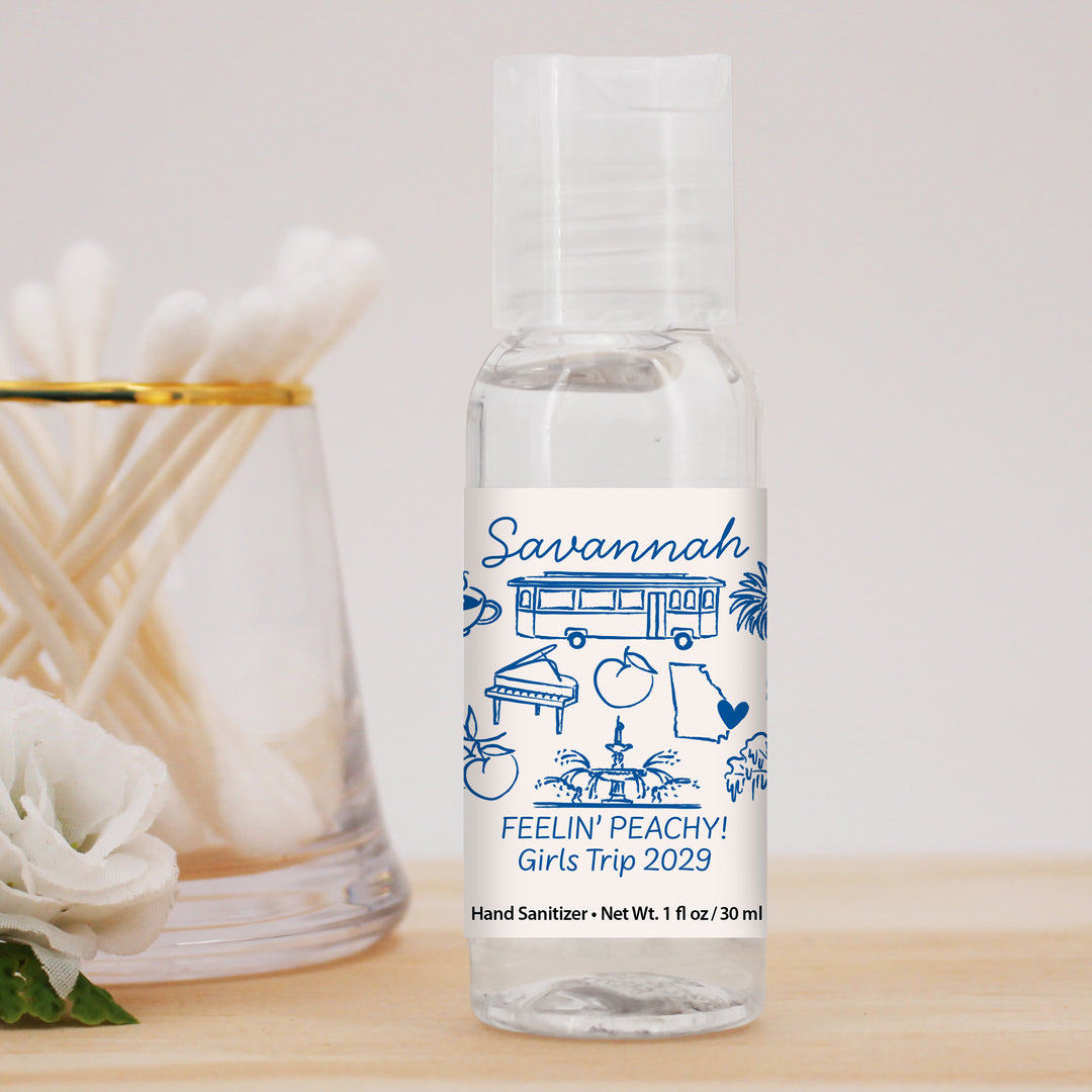 Custom Wedding Hand Sanitizers 1 oz Gel, Girls Trip, Savannah Bachelorette Sanitizers