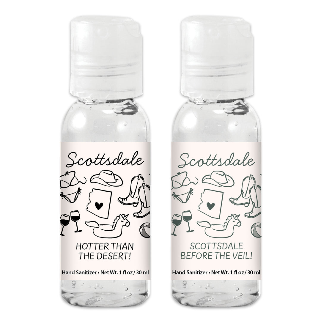 Custom Wedding Hand Sanitizers 1 oz Gel, Girls Trip, Scottsdale Bachelorette Sanitizers
