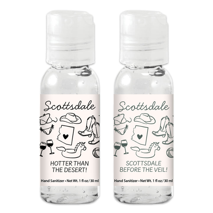 Custom Wedding Hand Sanitizers 1 oz Gel, Girls Trip, Scottsdale Bachelorette Sanitizers
