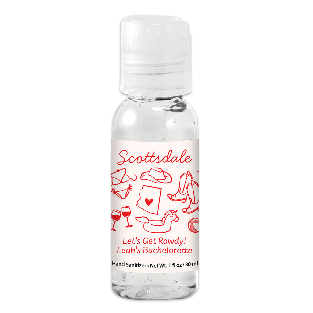 Custom Wedding Hand Sanitizers 1 oz Gel, Girls Trip, Scottsdale Bachelorette Sanitizers