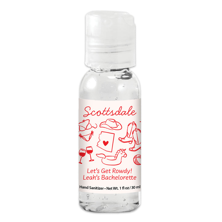 Custom Wedding Hand Sanitizers 1 oz Gel, Girls Trip, Scottsdale Bachelorette Sanitizers