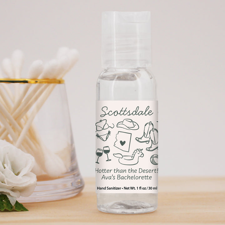 Custom Wedding Hand Sanitizers 1 oz Gel, Girls Trip, Scottsdale Bachelorette Sanitizers