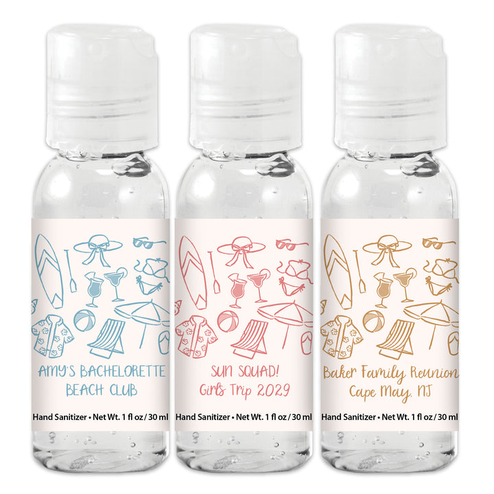 Custom Wedding Hand Sanitizers 1 oz Gel, Girls Trip, Beach Bachelorette Sanitizers