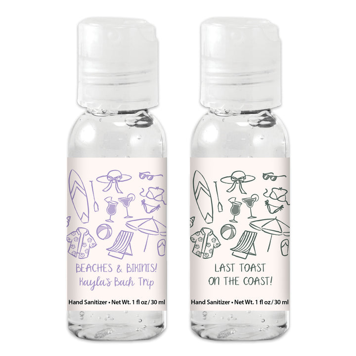 Custom Wedding Hand Sanitizers 1 oz Gel, Girls Trip, Beach Bachelorette Sanitizers