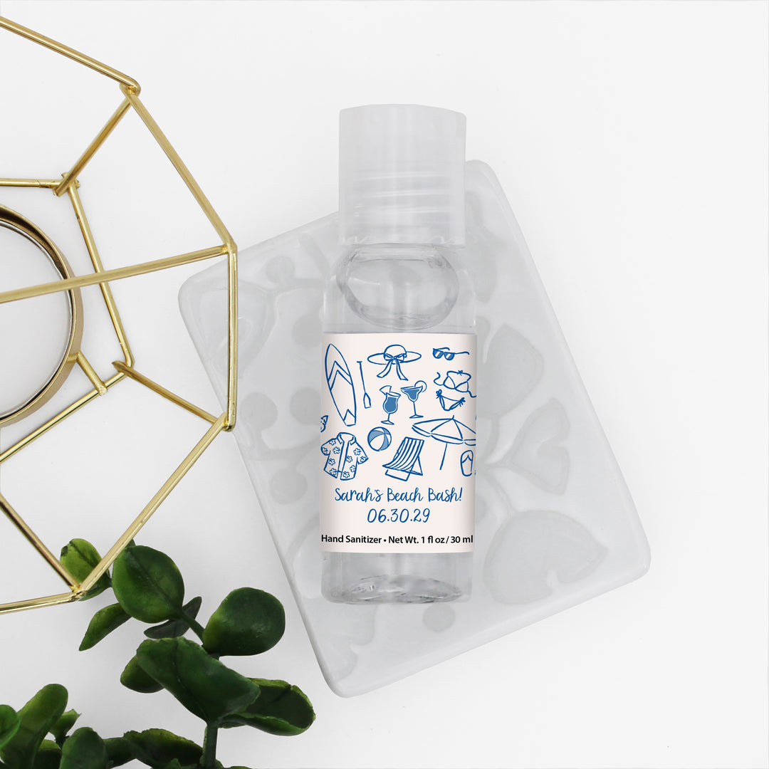 Custom Wedding Hand Sanitizers 1 oz Gel, Girls Trip, Beach Bachelorette Sanitizers