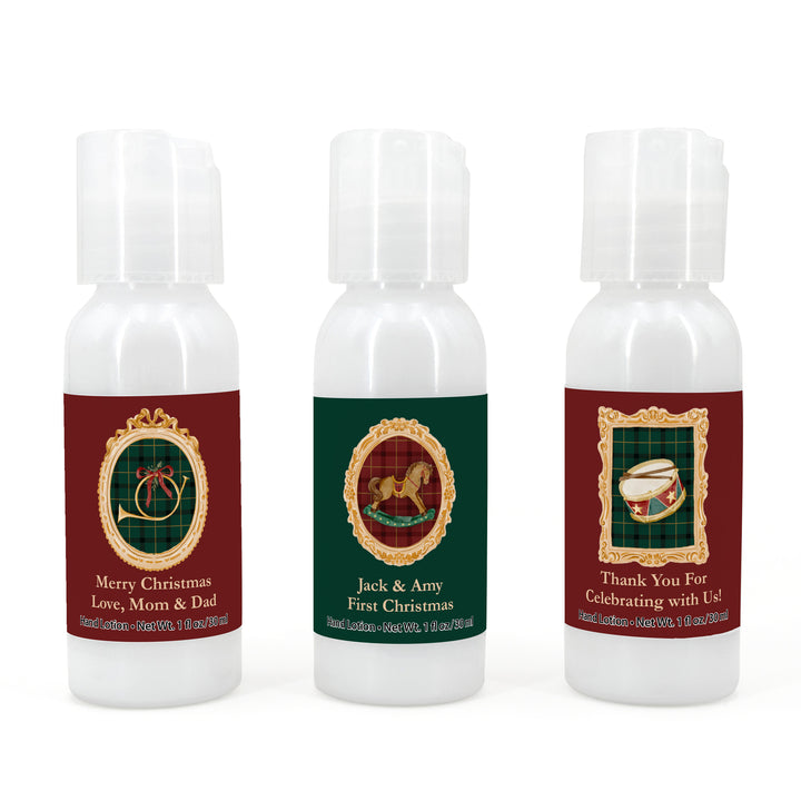 Traditional Christmas Favors, Custom Hand Lotion Favors, Holiday Party Gifts, Gold Frame Christmas Hand Lotion