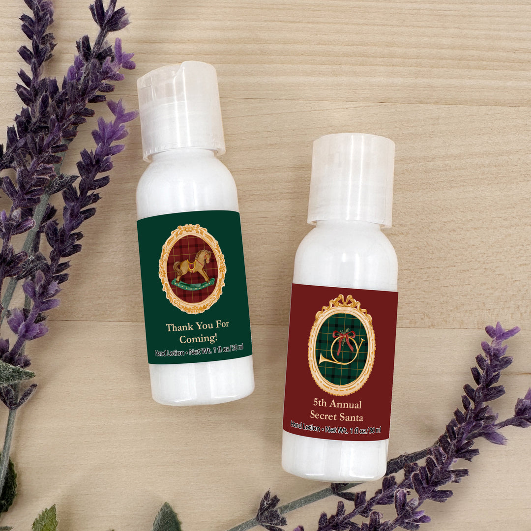 Traditional Christmas Favors, Custom Hand Lotion Favors, Holiday Party Gifts, Gold Frame Christmas Hand Lotion