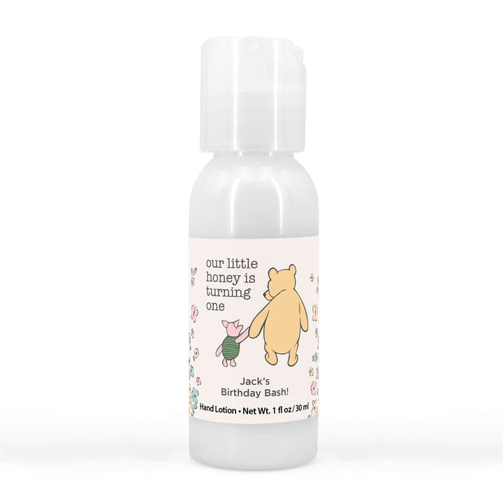 Winnie the Pooh and Piglet Birthday, Our Little Honey is Turning One, Hand Lotion Party Favors