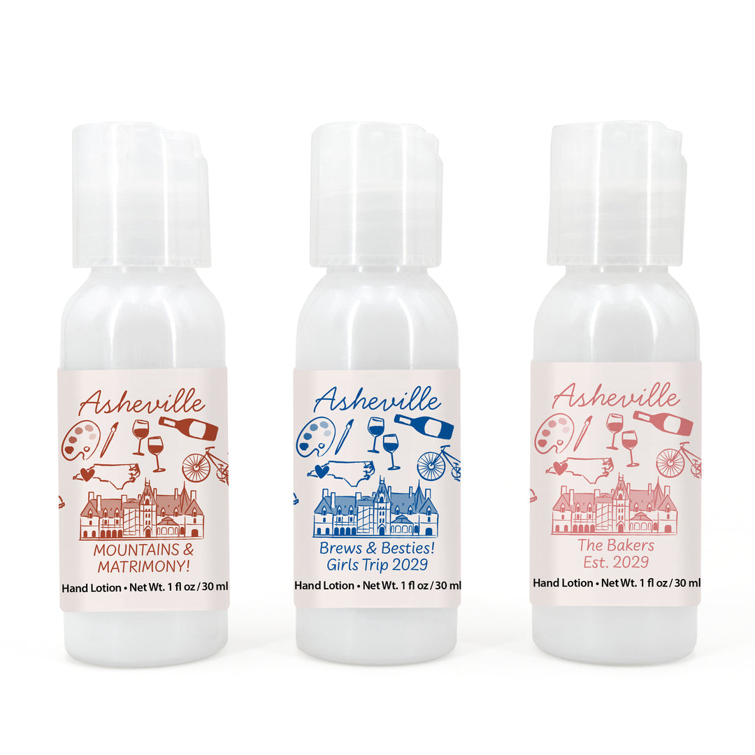 Custom Hand Lotion Wedding Favors, Girls Trip, Asheville Bachelorette Hand Lotion