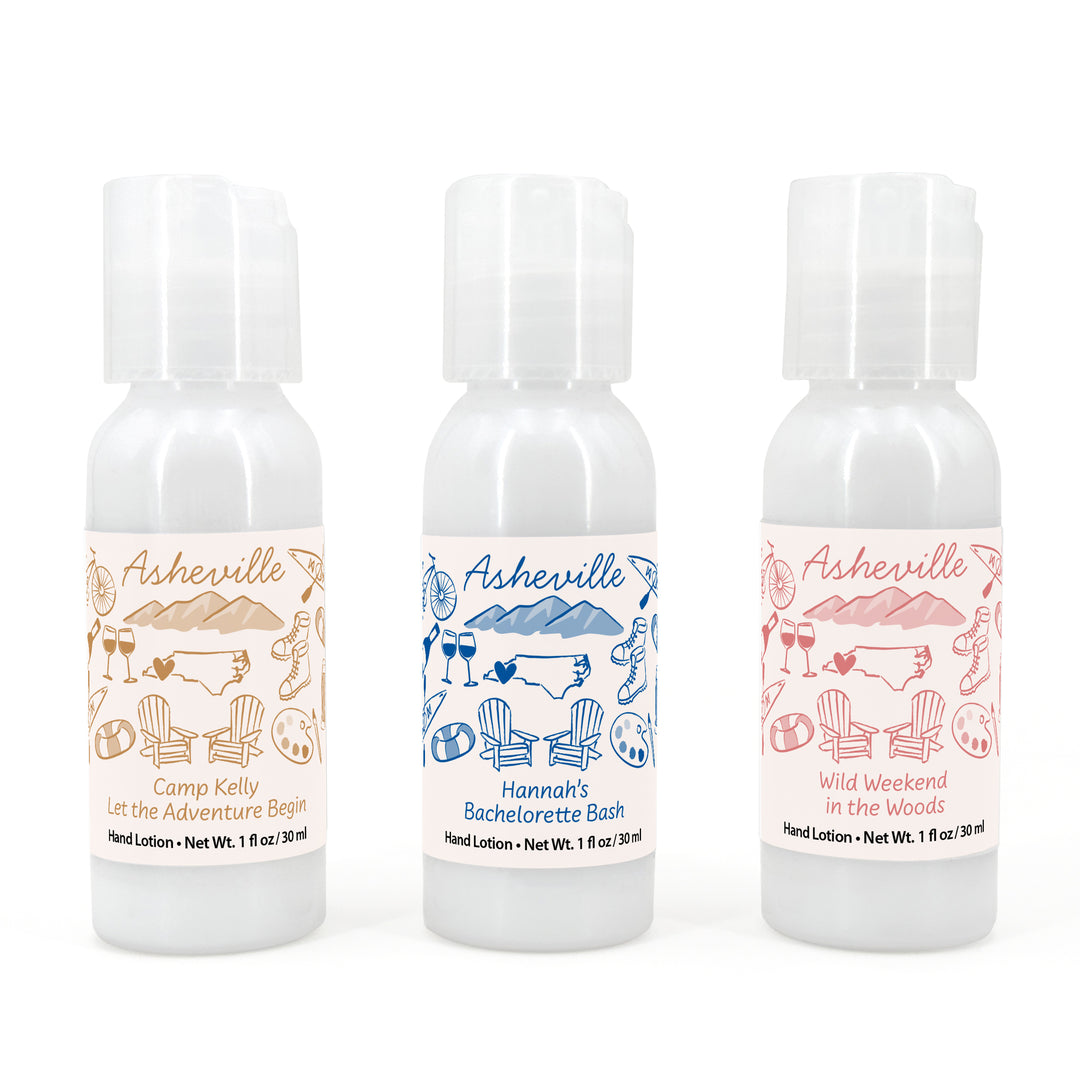 Custom Hand Lotion Wedding Favors, Girls Trip, Asheville Bachelorette Hand Lotion