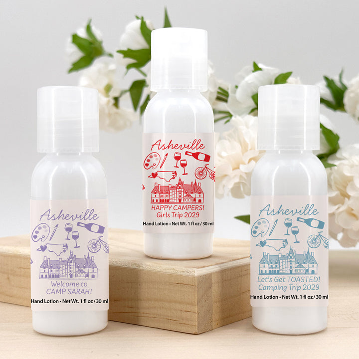 Custom Hand Lotion Wedding Favors, Girls Trip, Asheville Bachelorette Hand Lotion