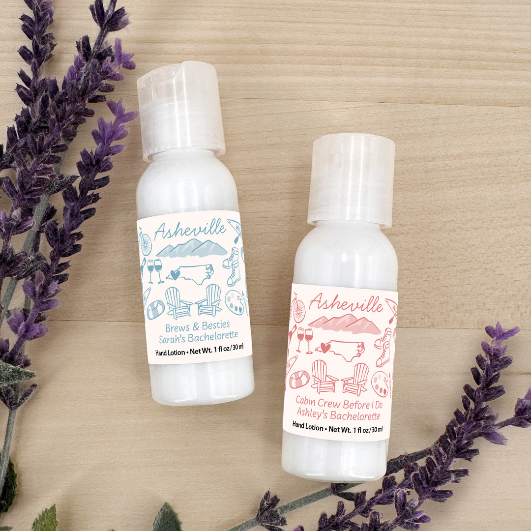 Custom Hand Lotion Wedding Favors, Girls Trip, Asheville Bachelorette Hand Lotion