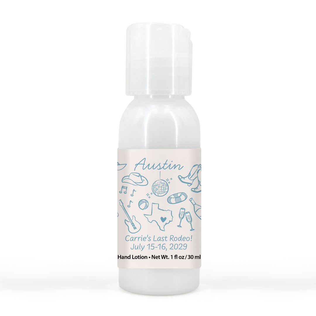 Custom Hand Lotion Wedding Favors, Girls Trip, Austin Bachelorette Hand Lotion
