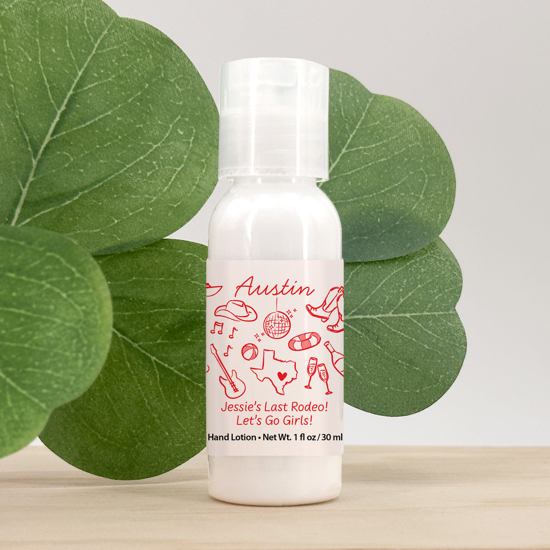 Custom Hand Lotion Wedding Favors, Girls Trip, Austin Bachelorette Hand Lotion
