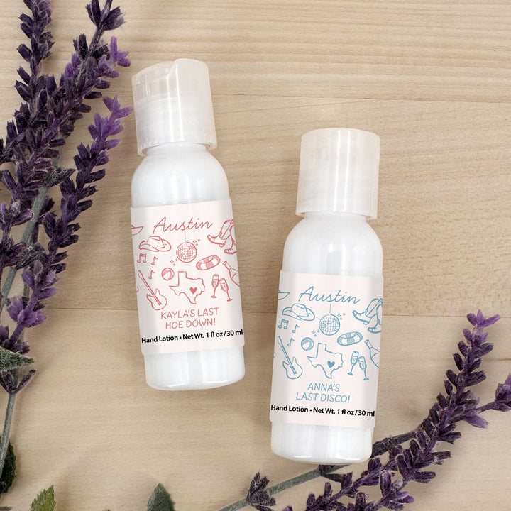 Custom Hand Lotion Wedding Favors, Girls Trip, Austin Bachelorette Hand Lotion